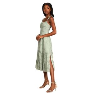 Lulus Sage Green Midi Dress Medium Tiered Summer Gathered Bodice Smocked Back